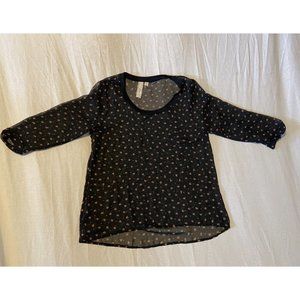 Robin K Women's Black Sheer Long Sleeve Floral Scoop Neck Blouse Rayon Medium